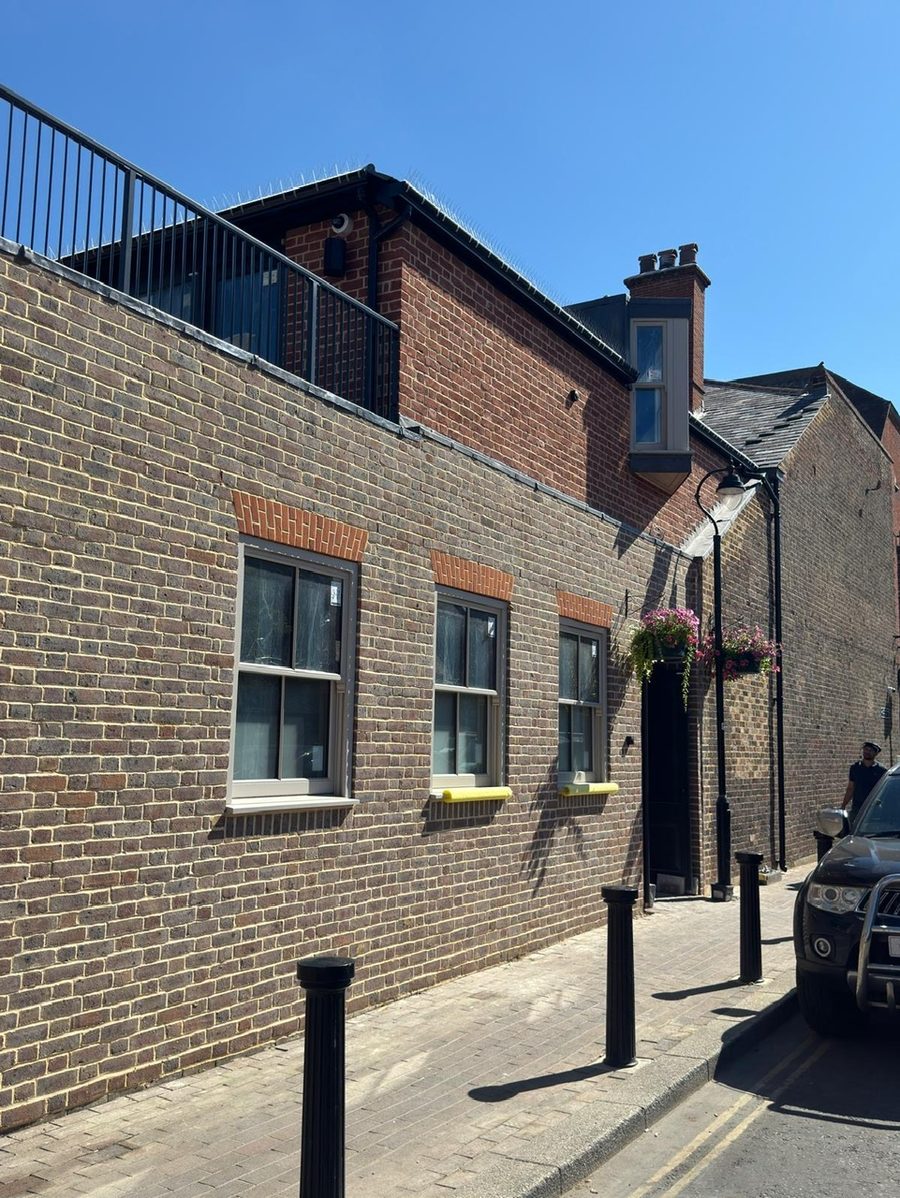 Completed brick building